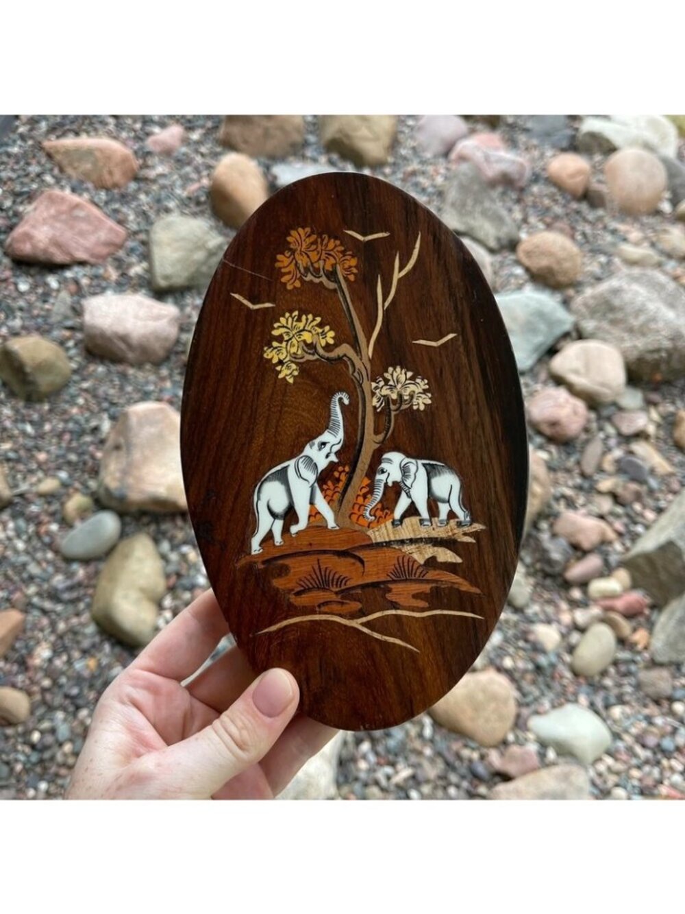 Boho India Teak Wood Inlay Wall Art